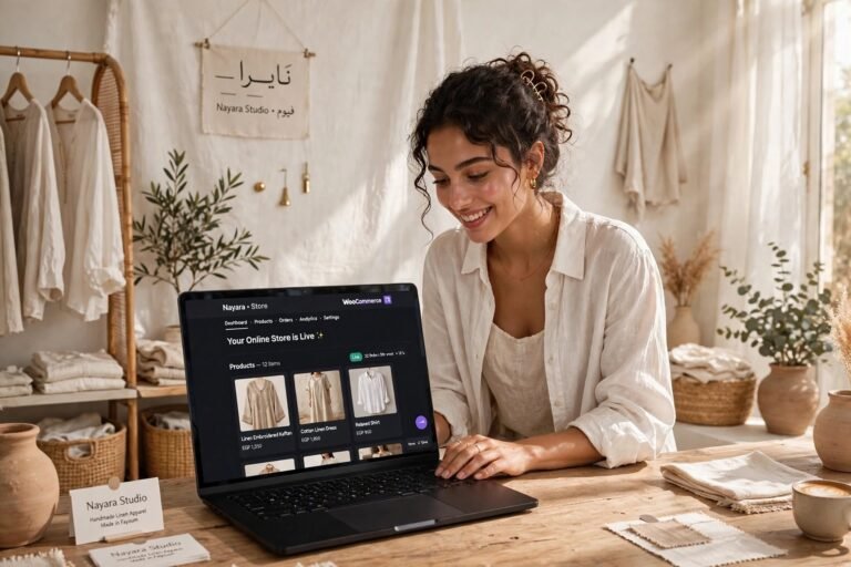 WooCommerce clothing brand owner Fayoum Egypt launching online store laptop 2026